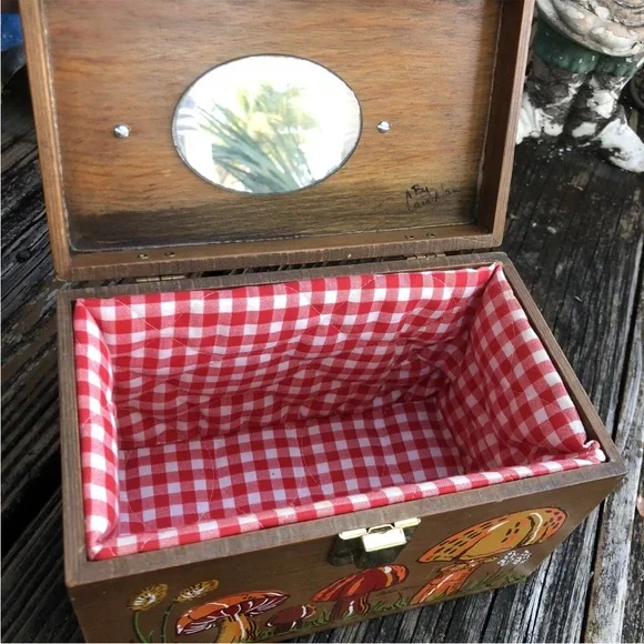 Caro Nan Mushroom Wood Purse Handbag Bag Metal Handle Red Orange Vintage 60s 70s - Picture 8 of 10